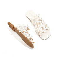Leaf Pattern Women's Sandals Outdoor Wear New Style Beach Flat Bottom Slip-On Holiday Comfortable Breathable Flats