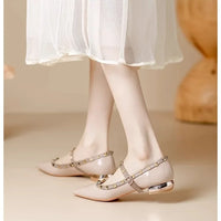 Elegant French Style Cropped Studded Flat Bottom Sandals Women's Summer Tweed Pattern Medial Vacancy Pointe Roman Design