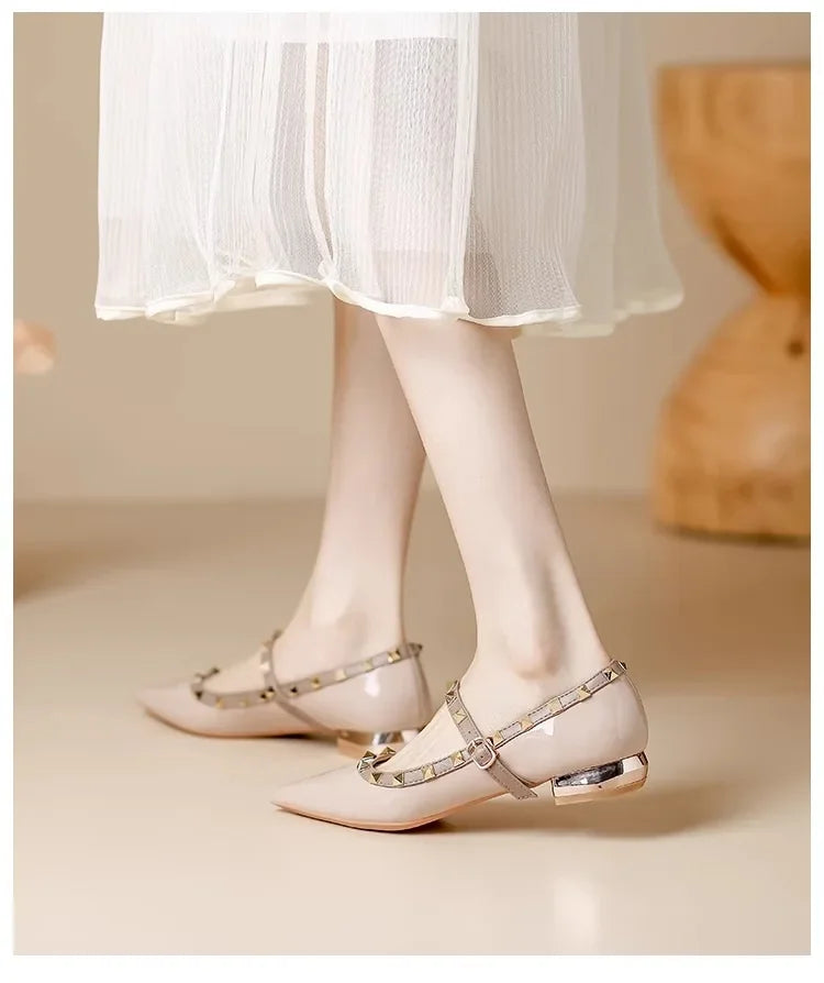 Elegant French Style Cropped Studded Flat Bottom Sandals Women's Summer Tweed Pattern Medial Vacancy Pointe Roman Design