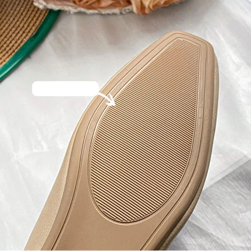 Woman Square Toe Low Heeled Metal Decoration Red Mary Janes Cute Casual Ballerina Female Flats Elegant Soft Soled Flat Shoes