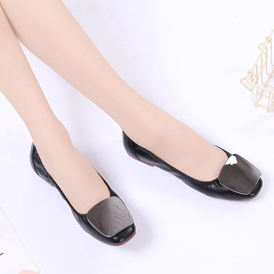 Light Metal buckle roll-up flats ladies shoes cozy moccasins sequined cloth foldable ballet flats woman size