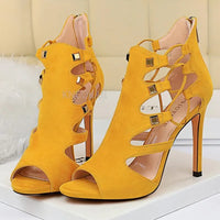 Roman style women's super high heel platform suede sexy nightclub slim rivet hollow sandals