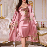 2 Piece Plus Size Women's Pajamas Gown Set Stylish Sexy Cherry Print Pajamas