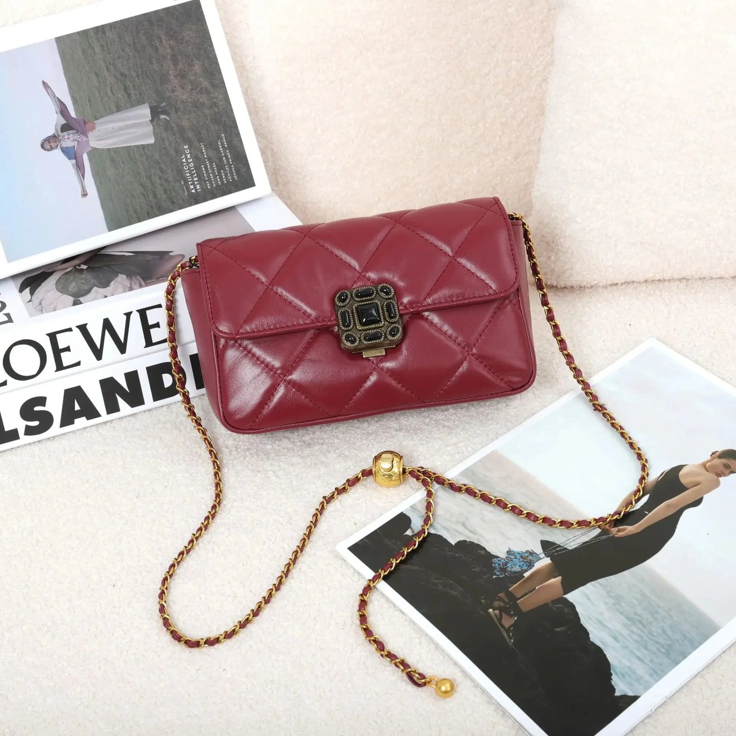 Fashionable New Women's Shoulder Bag Large Capacity Chain Crossbody Bag Vintage Style Genuine Leather Women's Bag