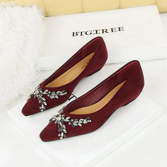 New Spring Crystal Women Mary Jane Shoes Fashion Shallow Slip on Elegant Party Dress Low Heel Shoes