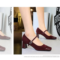 Leopard Print Women Pumps Suede Middle Heel Shoes Sexy Mary Jane Shoes Rhinestone Buckle Ladies Shoe Square Head