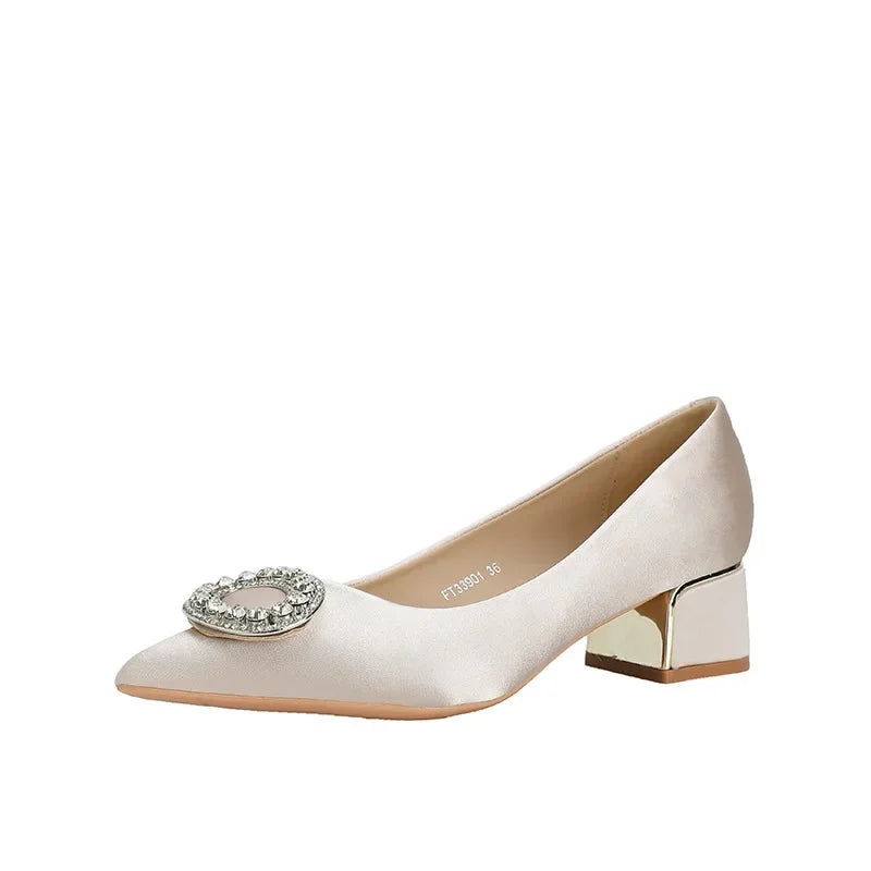 Soft Leather Black Pointed Toe Work Shoes Spring Autumn New Style Comfortable Thick Heel Professional Soft Bottom Shoes