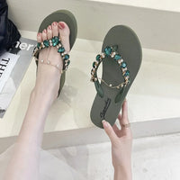 Women Slippers Fashion Summer New Water Diamond Flip Flops Women Outwear Thick Sole Slope Heels Beach Vacation Slippers