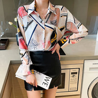 Chiffon Allover Printed Women's Blouses High Quality Long Sleeve Single Breasted Spring Summer Casual Lady Blouses