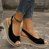 Women's Platform Sandals Summer New Large Size Fish Mouth Slope Heel Stones Pattern Shoes Thick Bottom Clog Casual Slip-On