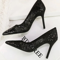 Women Pumps pointed tip High Heels Women 9.5 Cm Heels Lace mesh Wedding shoes Stiletto Sexy party shoes