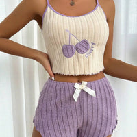 2 pcs Pajamas Set for Women Casual Simple Ground Wool Halter Vest Shorts Set Home Wear Sleepwear Lounger wear