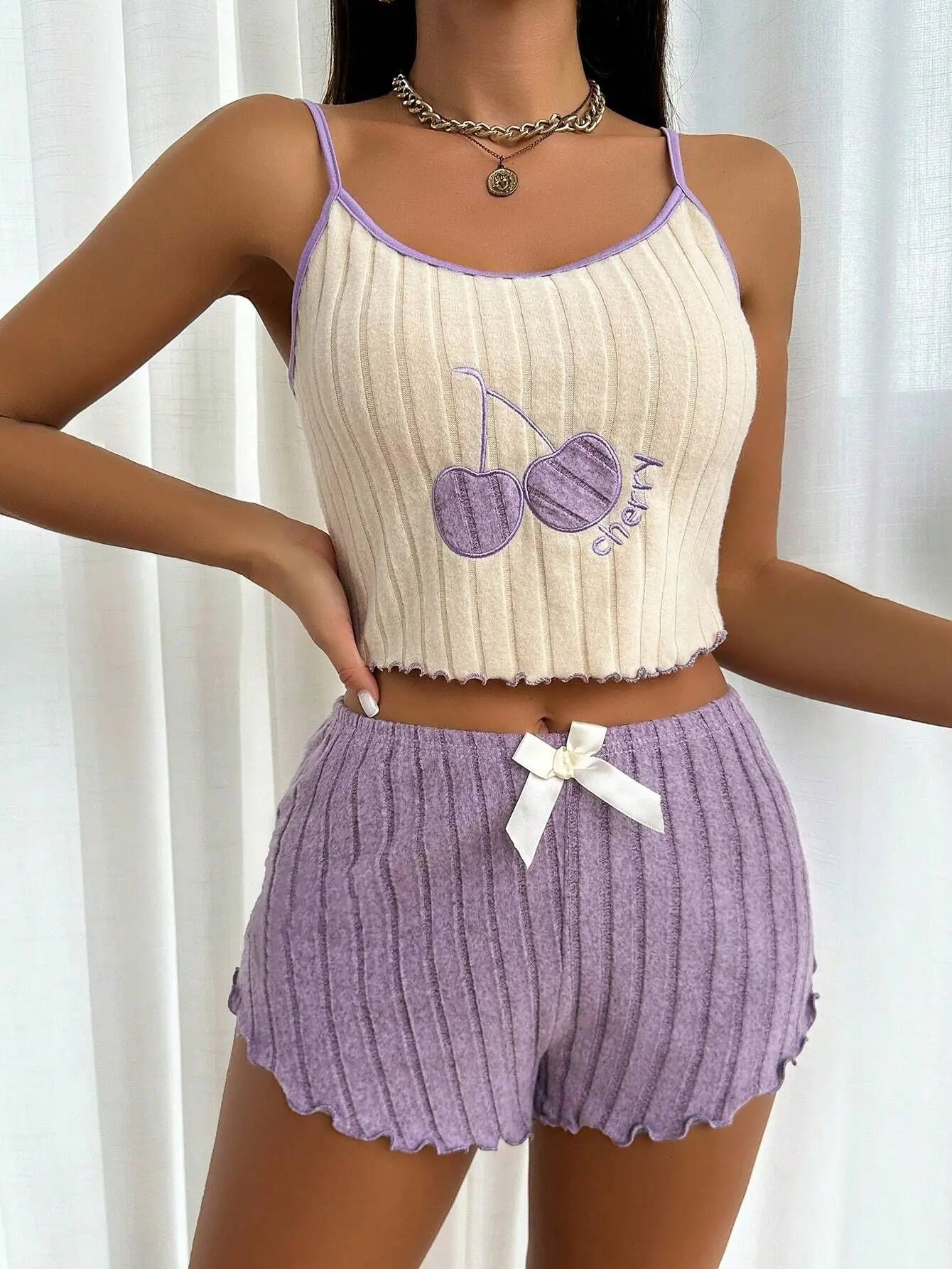 2 pcs Pajamas Set for Women Casual Simple Ground Wool Halter Vest Shorts Set Home Wear Sleepwear Lounger wear