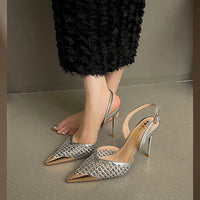 Elegant Hollow Out Woven Stiletto Sandals Women Pointed Toe Metal Straps High Heels