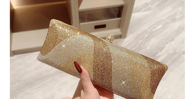 Women Clutch Glitter Sequins Evening Party Handbags Portable Gold Color Diamond Wedding Clutches Purse New Chain Shoulder Bags