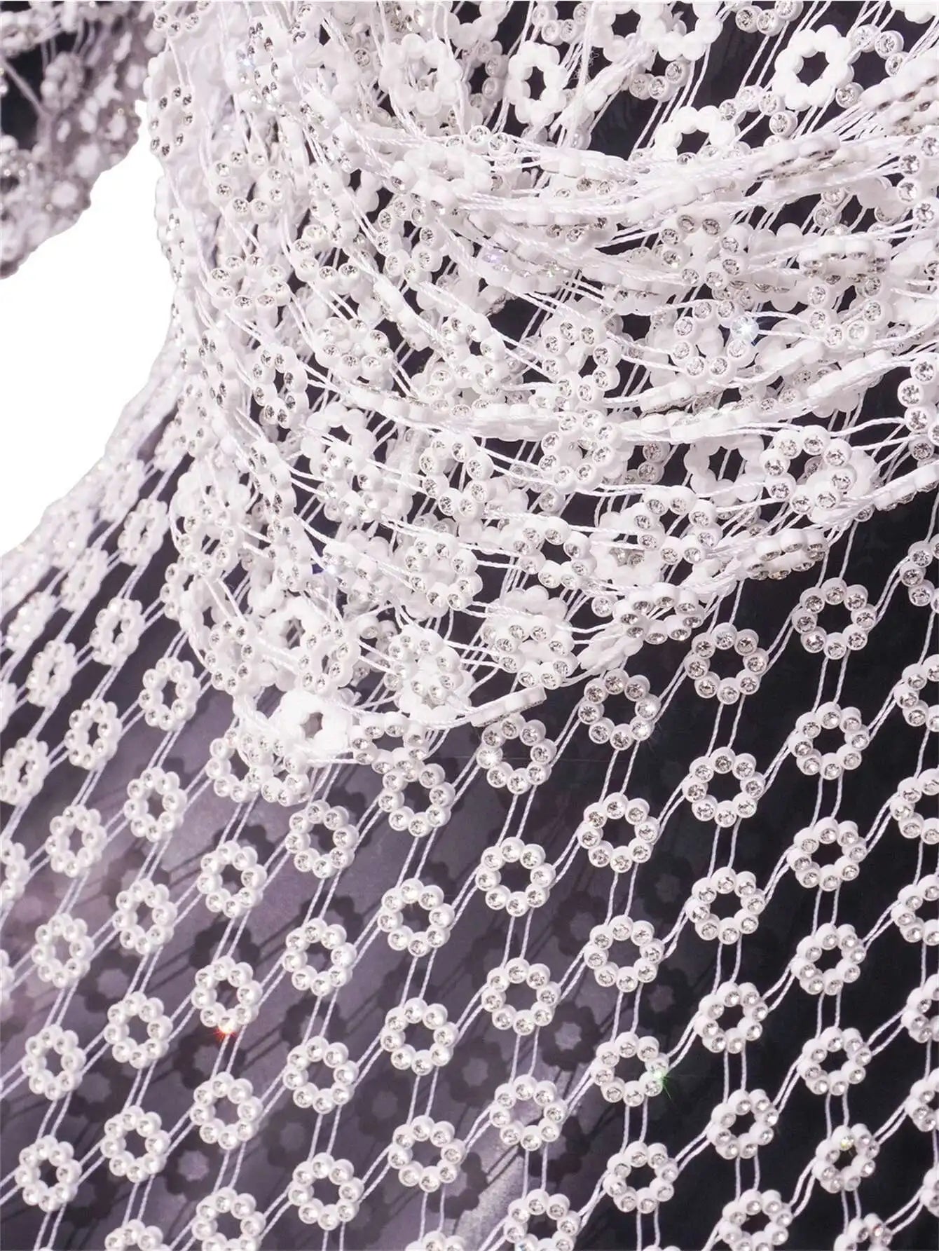 Sexy see through Rhinestone summer dress woman Fishnet club birthday mini dress long sleeve short dresses