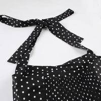 Polka Dot Print Tops Women Halter Low-Neck Bandage Ruffles Backless Sleeveless Skinny Fashion Street Versatile Vest