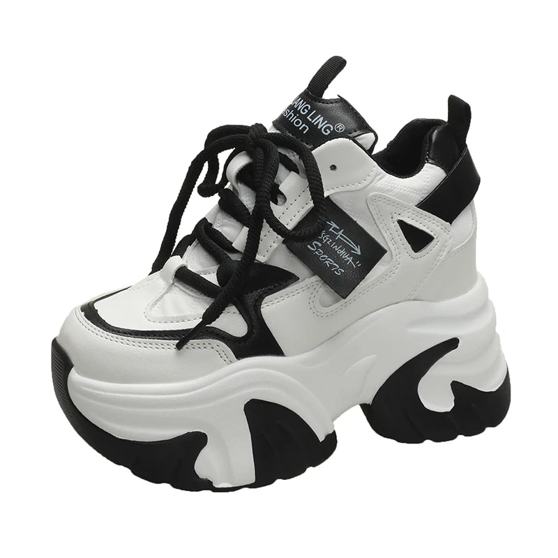 Casual Sneakers with Breathable Chunky Platform Walking Style Wedges Shoes High Heel Casual Sneakers Shoes for Women Women Platform Sneakers