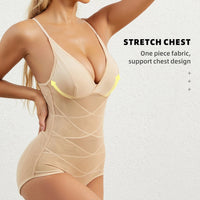 Women Sculpting Bodysuit Cross Compression abs Shaping Briefs Slimming Shapewear Over Bust Deep V Full Body Shaper Tummy Control