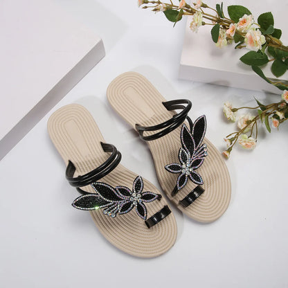 Glitter Slippers Women Summer Sandals Fashion Bling Female Butterfly Flops Beach Diamond Flat Shoes Outdoor Sandals - Natalia Home Fashion