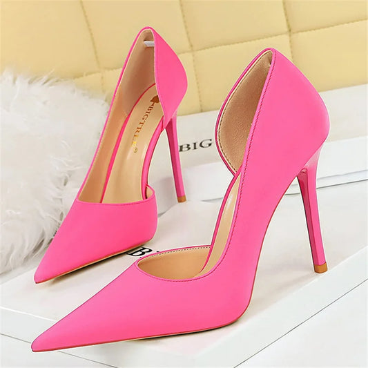 Women High Heels Blue Pumps Lady Wedding Evening Party Purple Peach Heels Silk Satin Nightclub Prom Dress Shoes