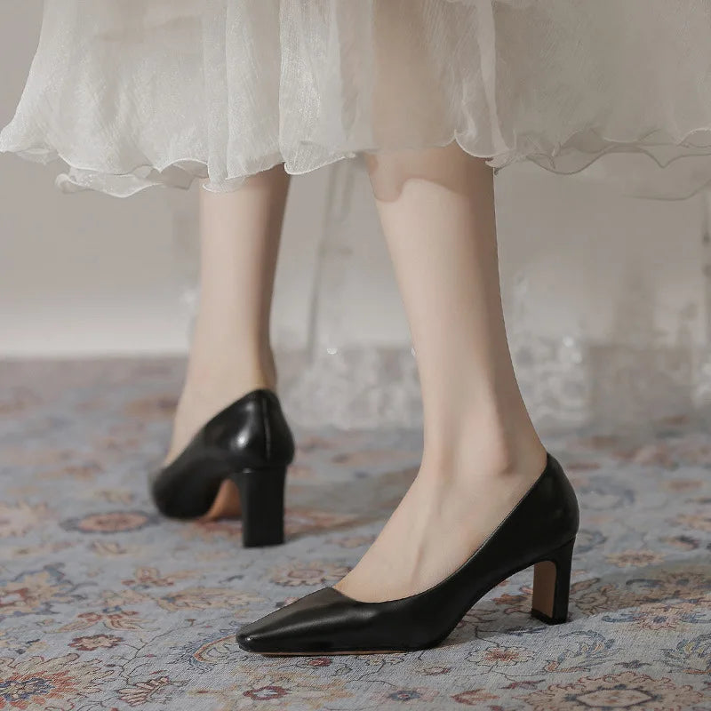 Fashion Patent Leather Women's Pumps Square Toe Stripper Elegant Party Vintage Spring Ladies Shoes
