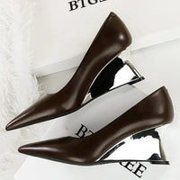 Spring Fashion Pointed Toe Pumps Woman Metal Decoration Wedges Heels Elegant Ladies Shoes