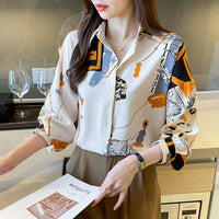 Spring Chiffon Shirt Women's Long-sleeved Printed Color Niche Chiffon
