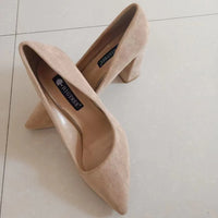 Summer Women 8.5cm High Heels Pumps Elegant Sweet Lady Wedding Block Square Middle Heels Flock Suede Nightclub Shoes