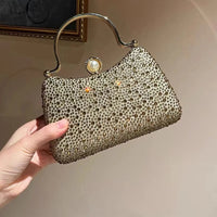 Glitter Shiny Diamonds Evening Bag Metal Handle Square Bag Fashion Women Handbag Wedding Party Clutch Purse Female