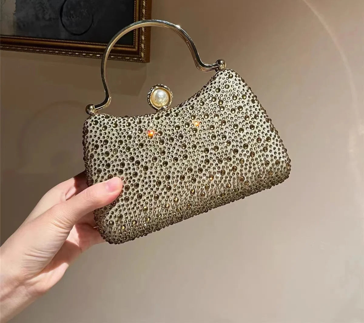 Glitter Shiny Diamonds Evening Bag Metal Handle Square Bag Fashion Women Handbag Wedding Party Clutch Purse Female