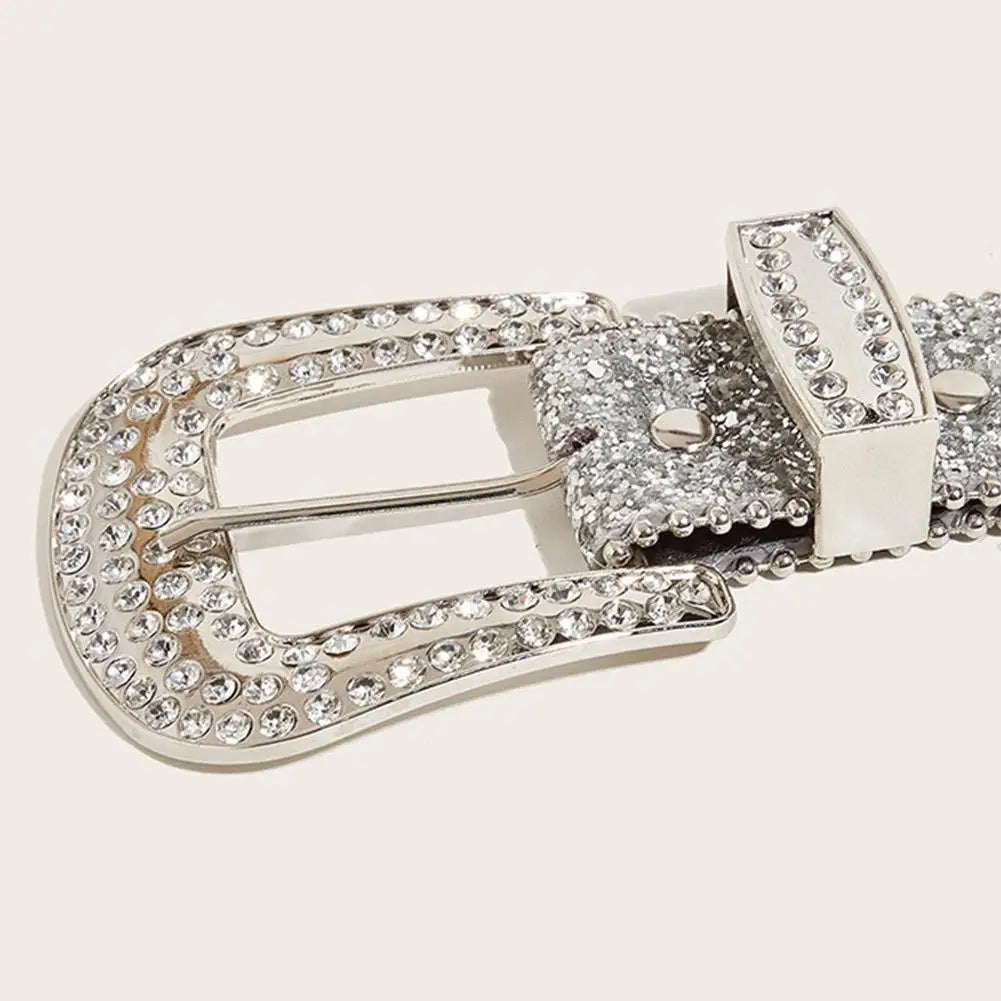 Skull Rivet Rhinestone Bb Belts Trendy Solid Color Sparkling PU Leather Belt Cowboy Cowgirl Jeans Pants Belt For Women Girls Natalia Home Fashion    Natalia Home Fashion