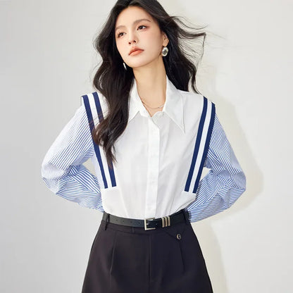 Style French Color Blocking Striped Shirt Long Sleeve Slimming Elegant Fashionable Shirt Women's Blouse