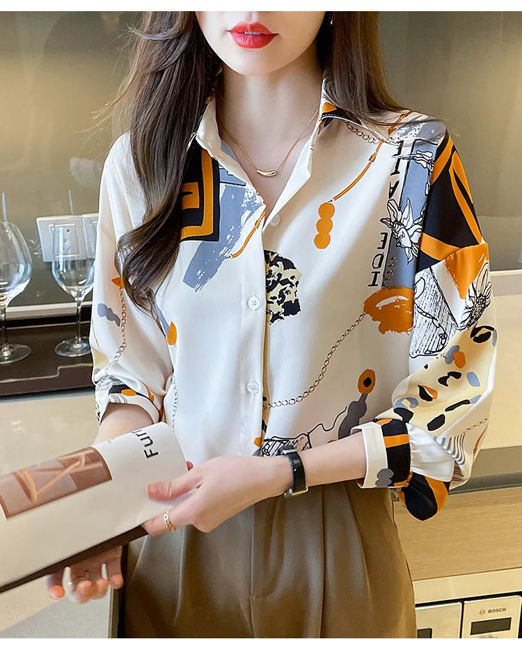 Spring Chiffon Shirt Women's Long-sleeved Printed Color Niche Chiffon