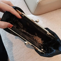 Bow women Cutch bag Luxury Party Satin Diamond Ladies Evening Bag lady Clutches small Chain messenger bags female wallet black