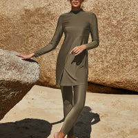 Arab Swimsuit Two-piece Conservative Beach Surfing Sun Protection Swimsuit Muslim Solid Color Long Sleeved Pants Full Wrap Swims