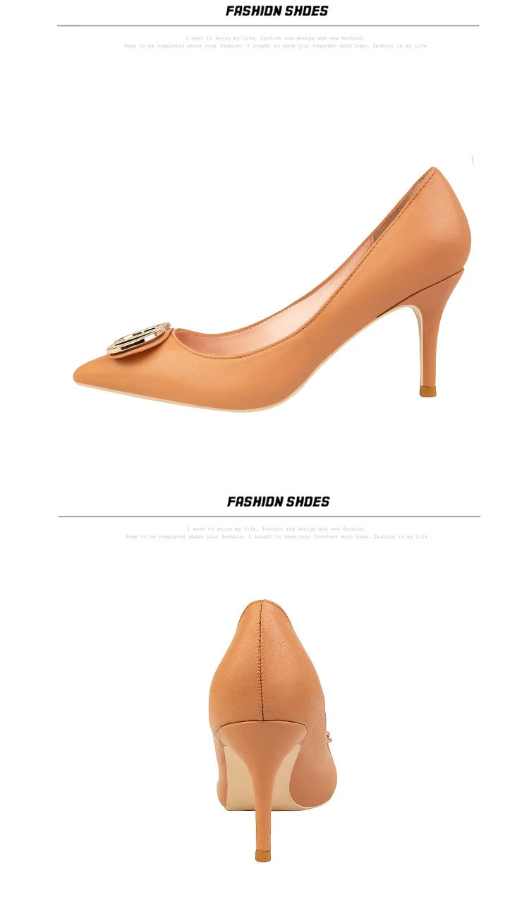Sexy Women's Stiletto High Heels Shallow Mouth Pointed Toe Metal Buckle Party Single Shoes