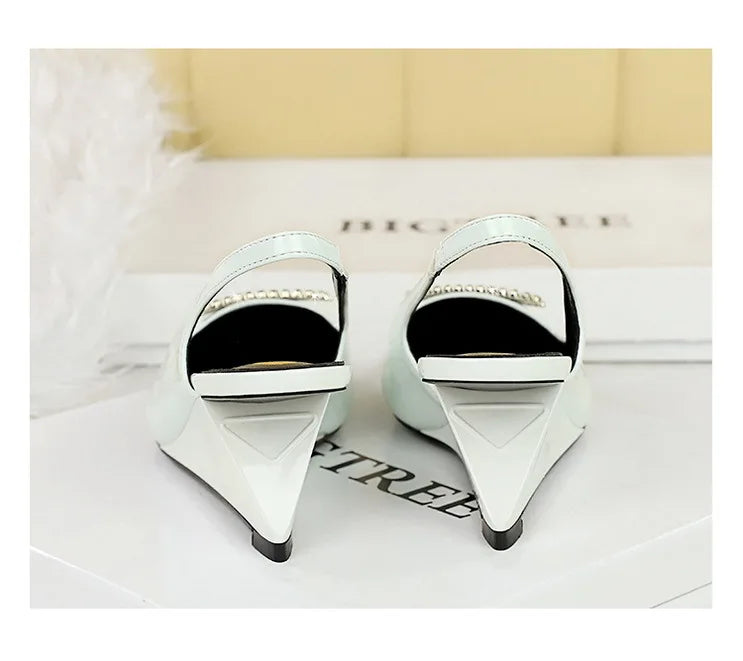 Spring Candy Fashion Pointed Toe Women Pumps Sling back Wedges High Heels Party Prom Mules Shoes