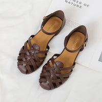 Luxury designer sandals Hollow Low-heeled Closed-toe Sandals for Women for Summer Outdoor Wear Roman Shoes