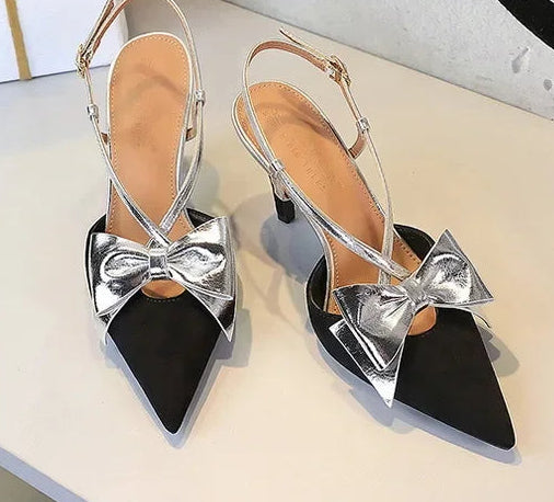 French Style Velvet Pointed Toe High Heels Hollow out Embroidery Butterfly Knot Party Shoes Women's Low Heel Single Shoes