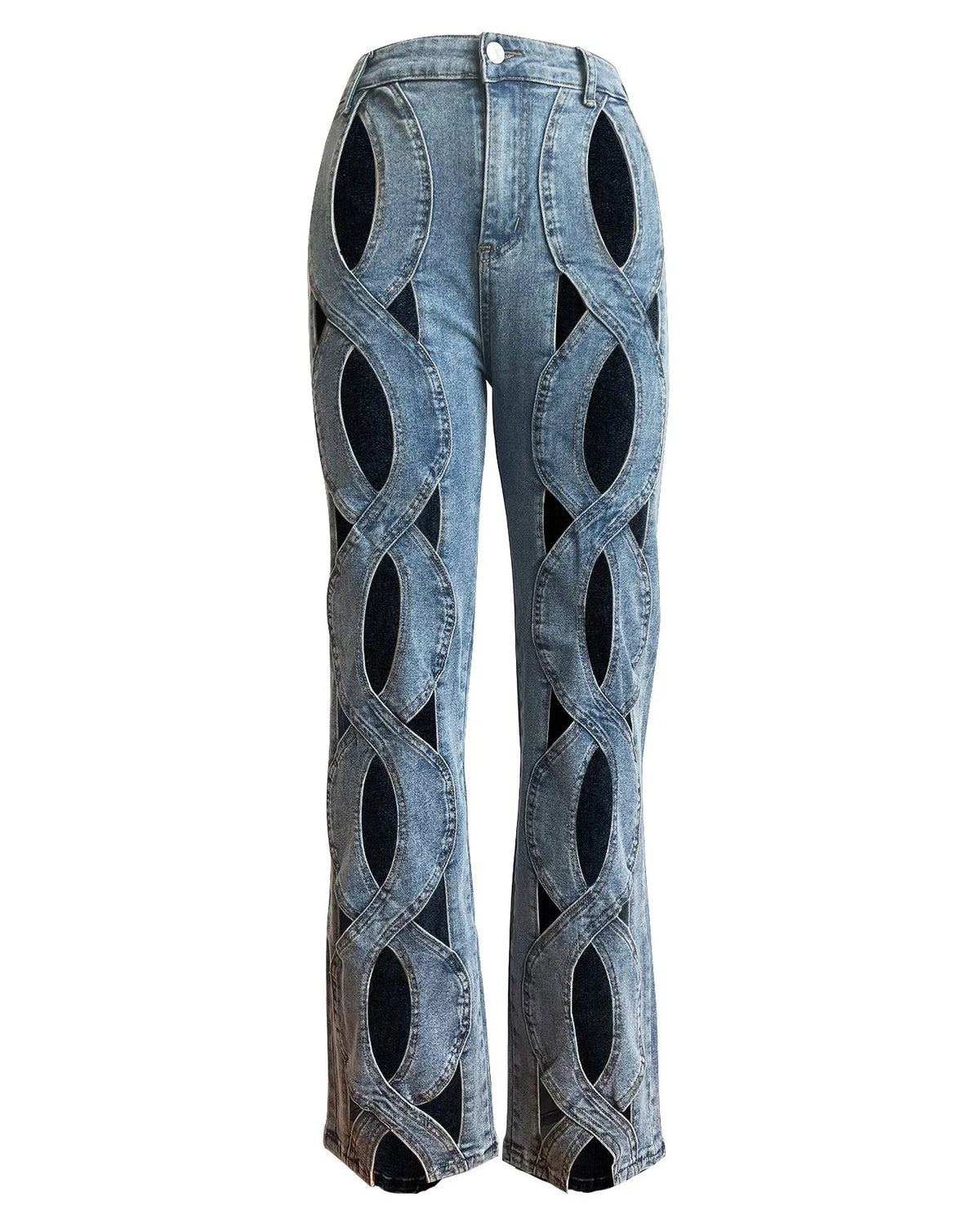 CM.YAYA Women Vintage Cutout Hollow Out Criss Cross Straight Denim Pants 2024 Fashion INS High Waist Wide Leg Jeans Trousers Natalia Home Fashion    Natalia Home Fashion