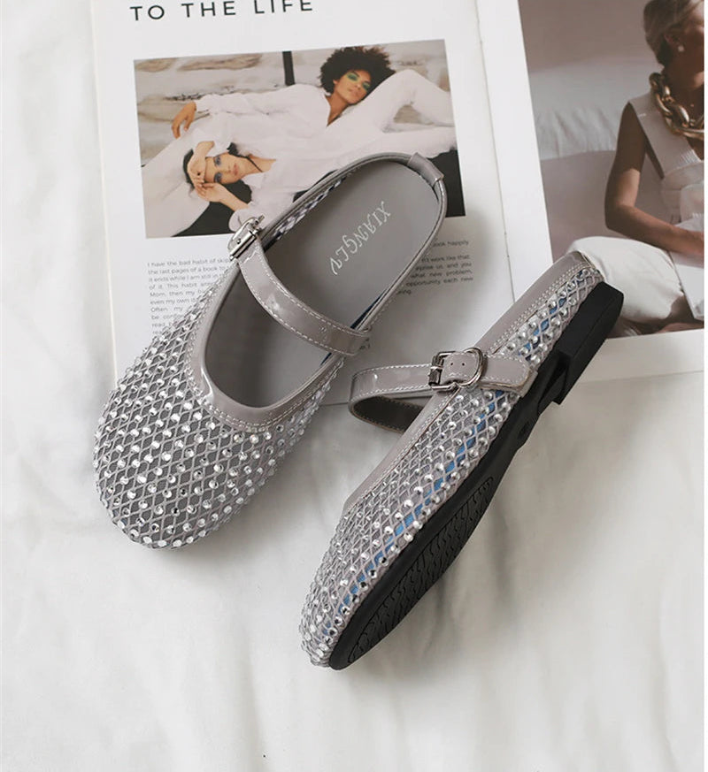 Luxury Shinny Diamond Women Mules Slippers Summer Shoes Crystal Footwear Rhinestones Slip On Brand Mary Jane Sandals Mesh Clogs