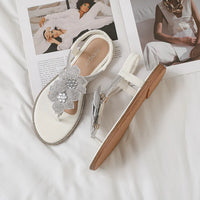 Womens Bohemian Floral Rhinestone Sandals Elegant Crystal Flower Décor Elastic Ankle Strap Soft Cushioned Insole Non Slip Sole