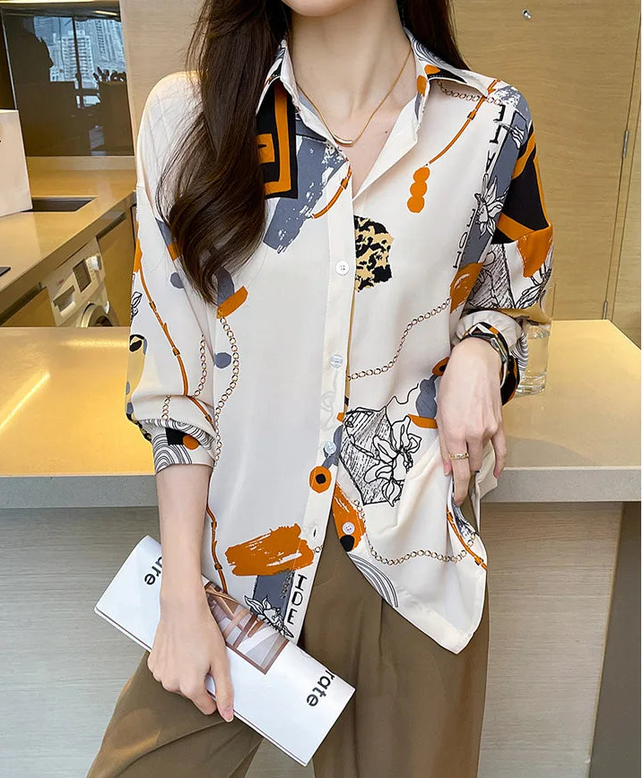 Spring Chiffon Shirt Women's Long-sleeved Printed Color Niche Chiffon