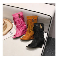 Designer Fringe Wedges Boot Sandals Woman High Heels Open Toe Party Prom Shoes Sexy Zipper Female Pumps Women Boots