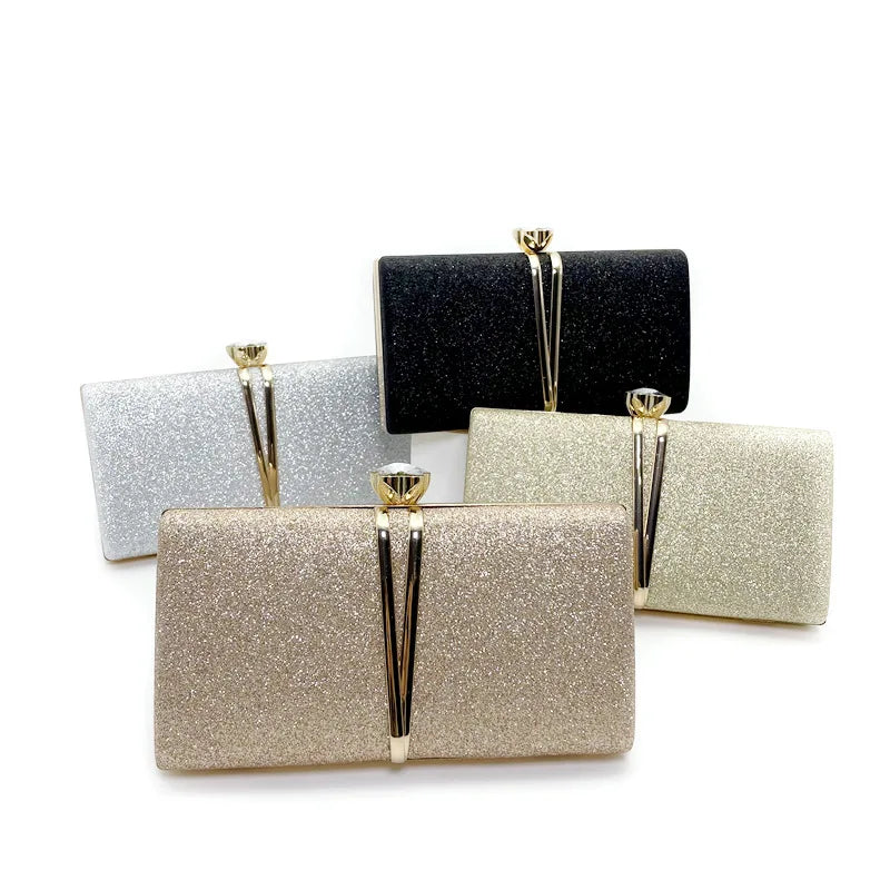 Shiny Glitter Evening Clutch Bag Women Wedding Purse Party Banquet Handbag Lady Elegant Daily Club Chain Bag