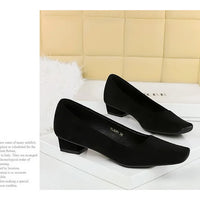 Women Fashion Style Quality Square Toe Low Heel Pumps Lady Prom Suede Shallow Mouth Thick High OL Single Shoes