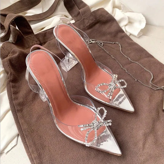 Pointed Crystal Fairy Ladies Wind Sandals Rhinestone Butterfly-knot Transparent High Heel Women Sandals