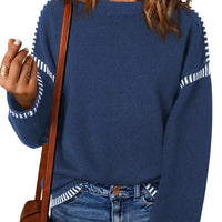 Women's Loose Long Sleeve Crew Neck Knitted Sweater Thickened Polyester Fiber Pure Color Tassel Knitwear