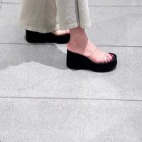 Thick Heel Platform Sandals Women's Summer Casual round Head PVC Material Beach Slippers Transparent Strap Casual Slip-On Shoes
